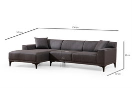 Atelier Del Sofa Petra L Corner Sofá Esquinero Anthracite Poliéster Madera De Haya 145x250x69cm